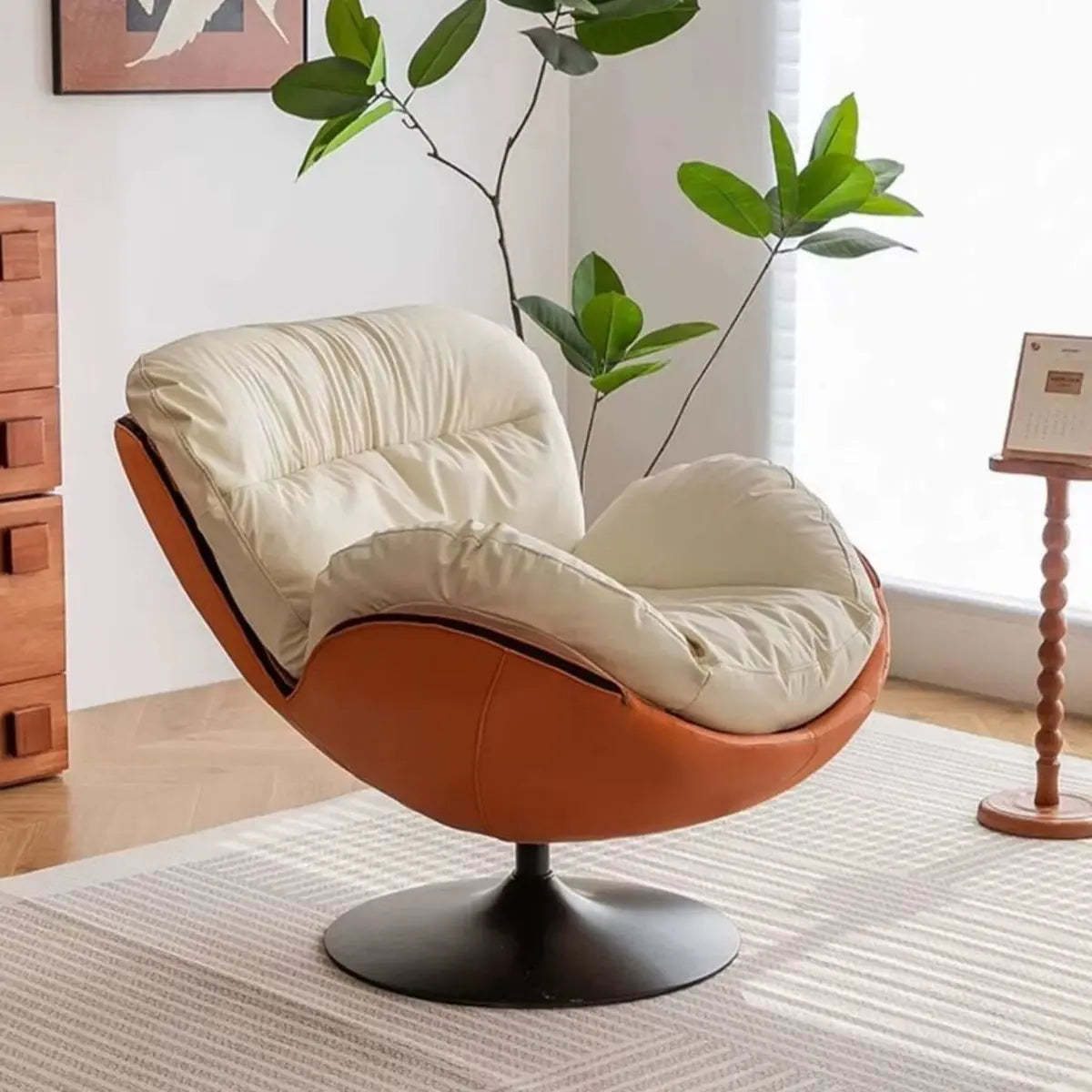 Swivel Orange Leather Tight Back Accent Chair — Black / Anti Cat Scratch Leather