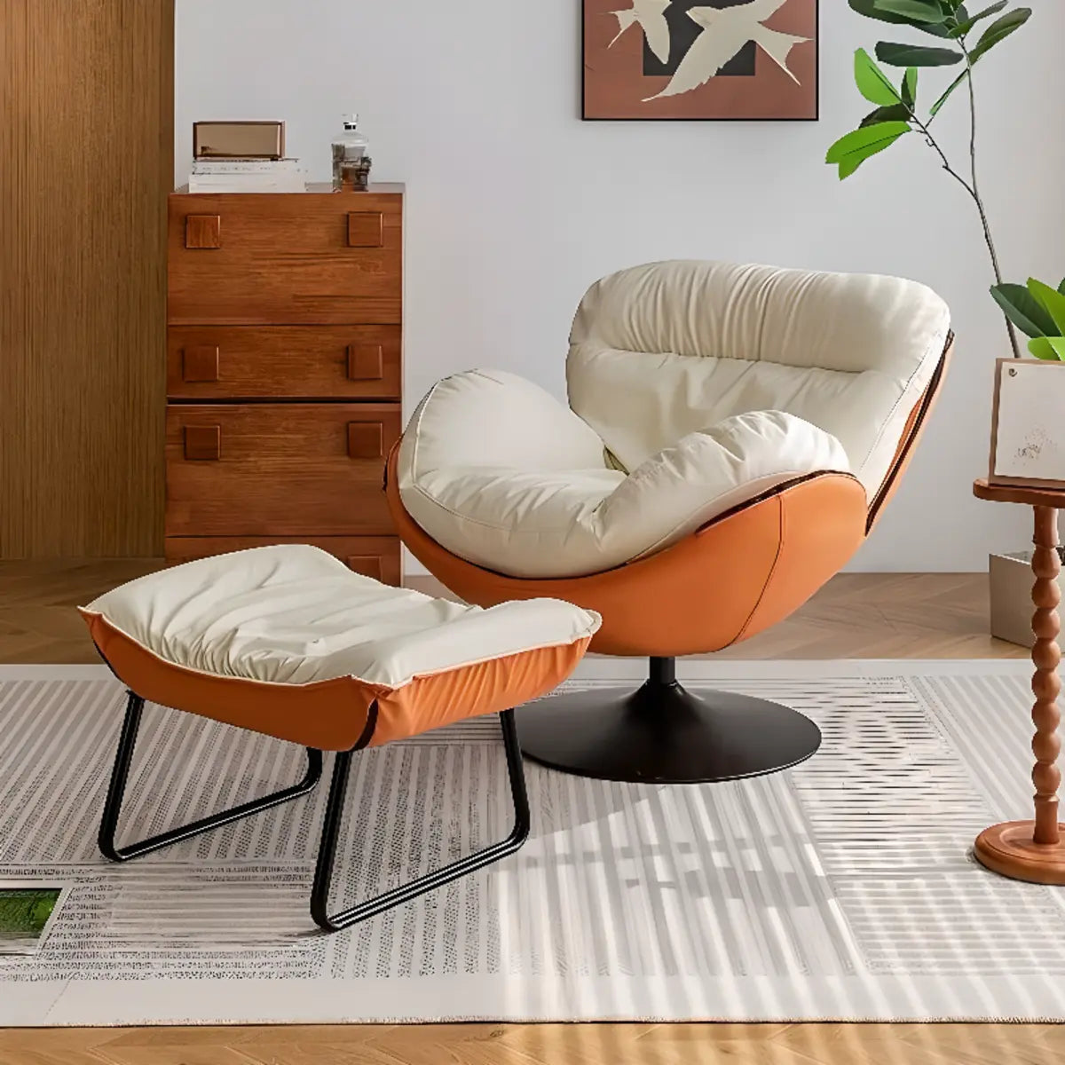 Swivel Orange Leather Tight Back Accent Chair — Orange / Anti Cat Scratch Leather