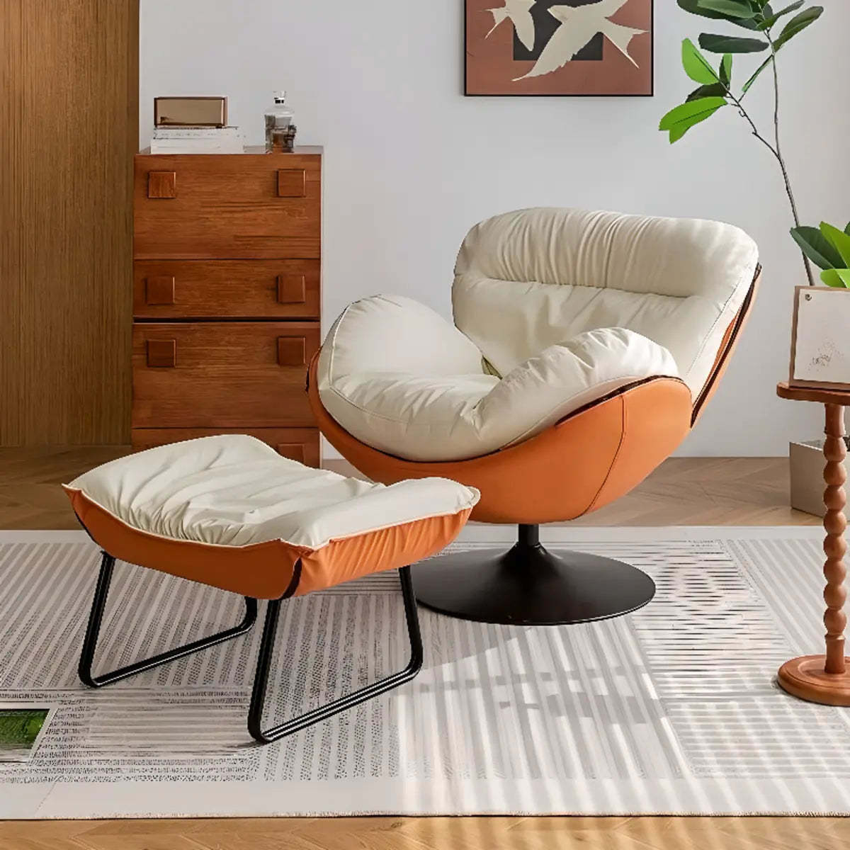 Swivel Orange Leather Tight Back Accent Chair — Orange / Anti Cat Scratch Leather