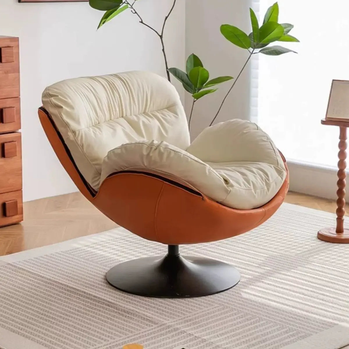 Swivel Orange Leather Tight Back Accent Chair