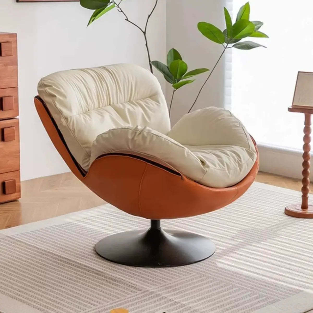 Swivel Orange Leather Tight Back Accent Chair