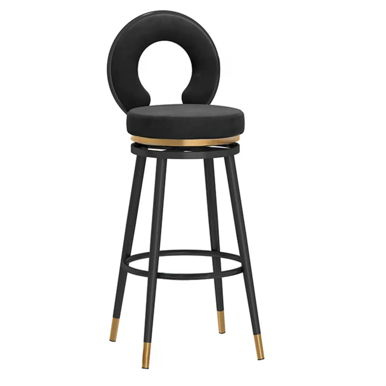 Round Upholstered Iron Swivel Bar Stool with Footrest — Silver / Blue