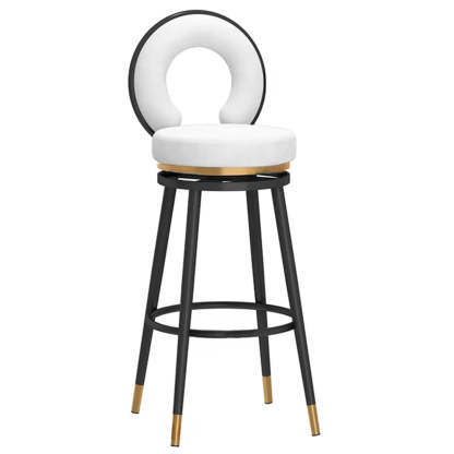 Round Upholstered Iron Swivel Bar Stool with Footrest — Silver / Green