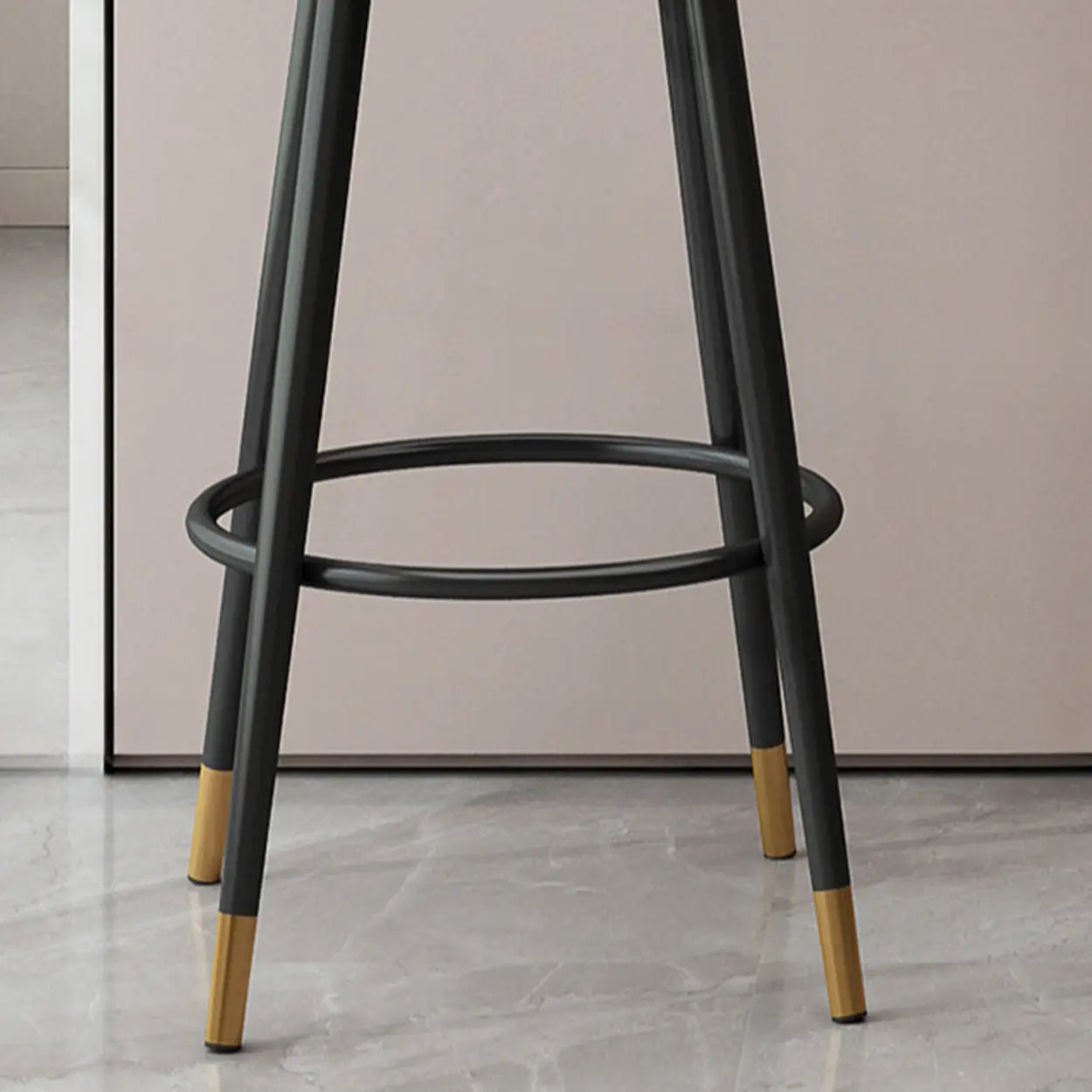 Round Upholstered Iron Swivel Bar Stool with Footrest — Silver / Green