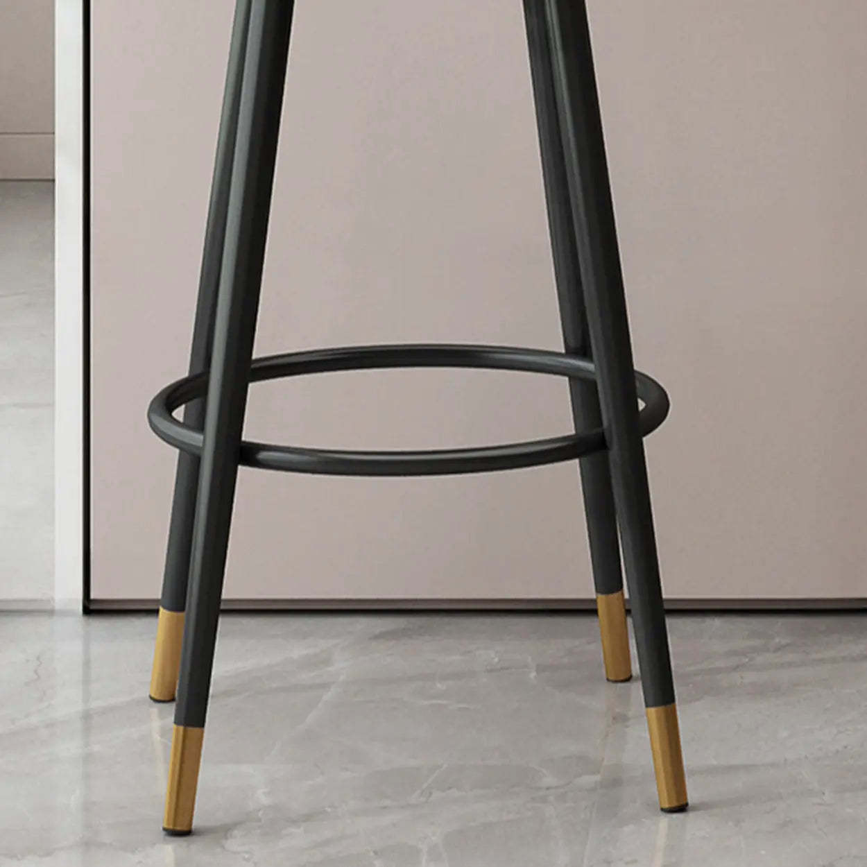Round Upholstered Iron Swivel Bar Stool with Footrest — Silver / Green