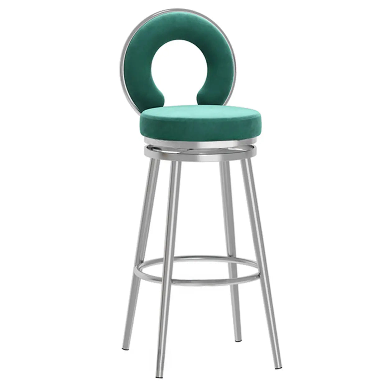 Round Upholstered Iron Swivel Bar Stool with Footrest — Black Gold / Black