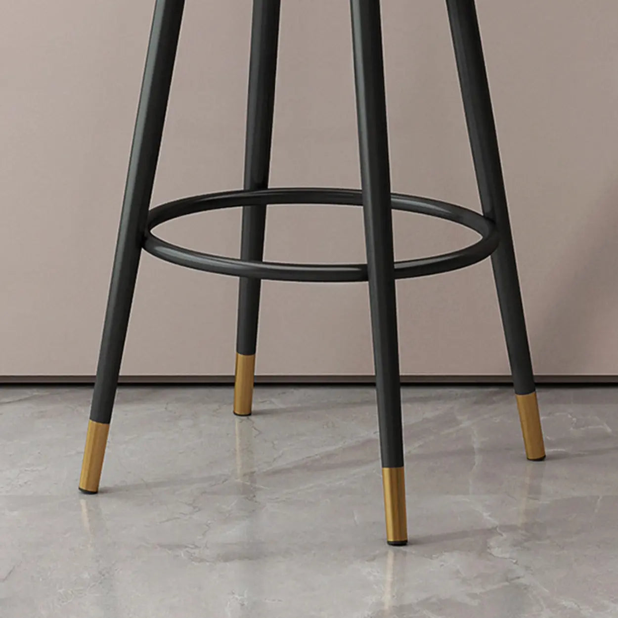 Round Upholstered Iron Swivel Bar Stool with Footrest — Black Gold / Black