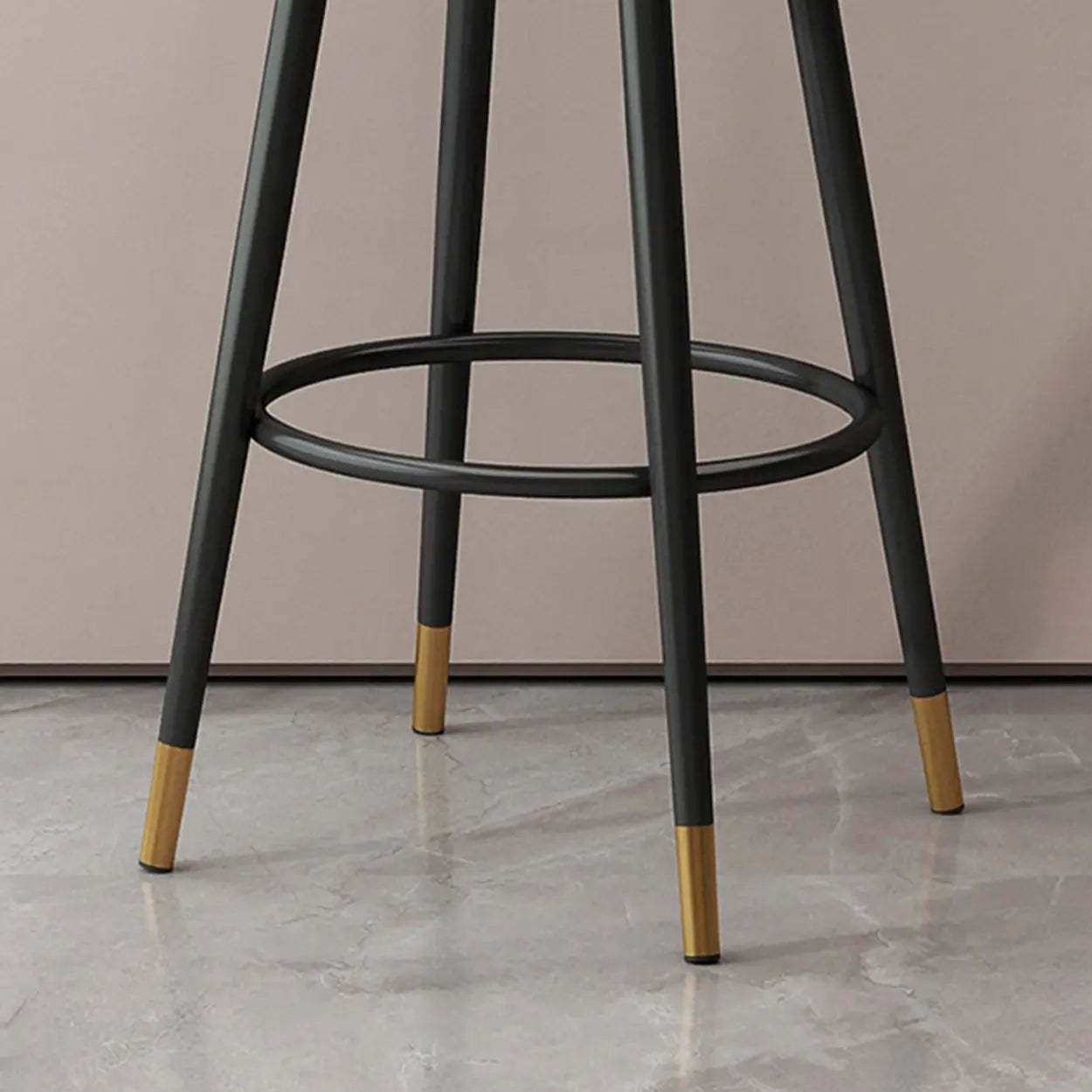 Round Upholstered Iron Swivel Bar Stool with Footrest — Black Gold / Black