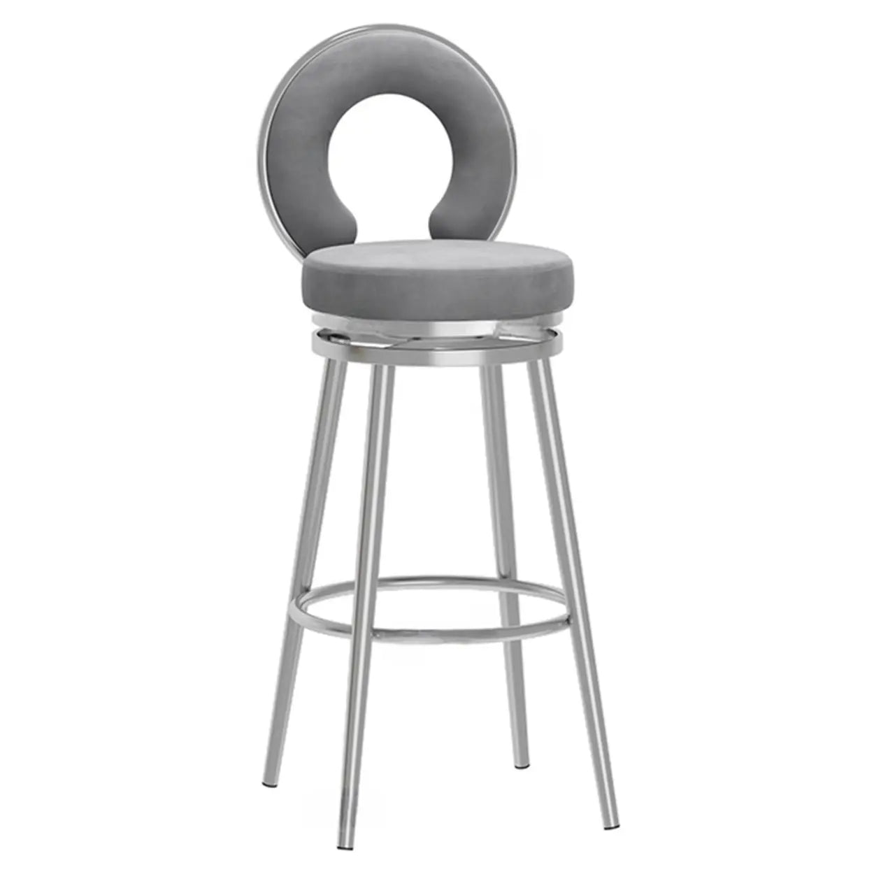 Round Upholstered Iron Swivel Bar Stool with Footrest — Black Gold / Gray