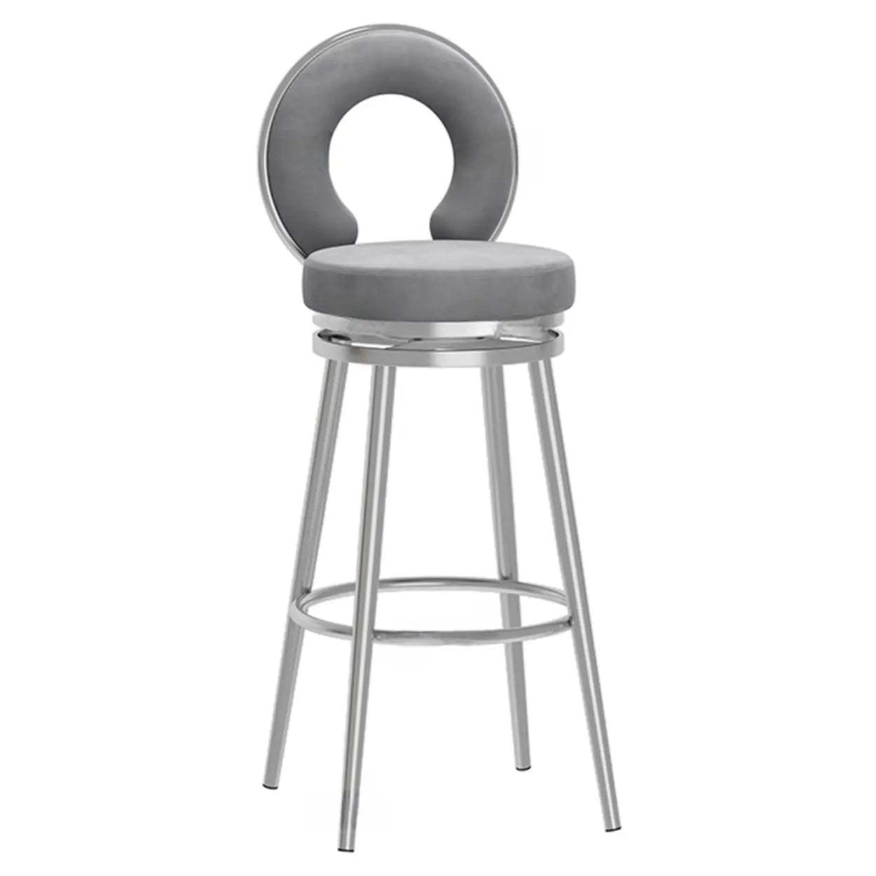 Round Upholstered Iron Swivel Bar Stool with Footrest — Black Gold / Gray