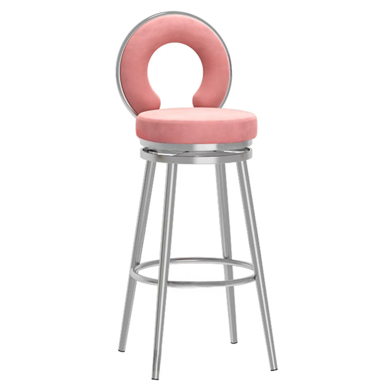 Round Upholstered Iron Swivel Bar Stool with Footrest — Black Gold / Gray