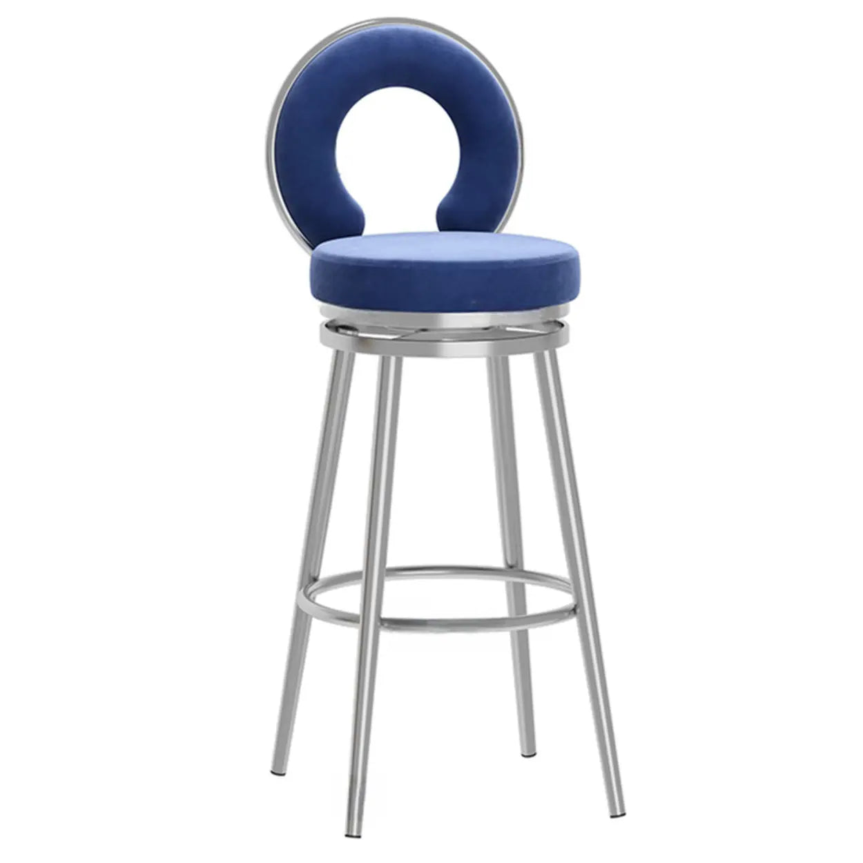 Round Upholstered Iron Swivel Bar Stool with Footrest — Black Gold / White