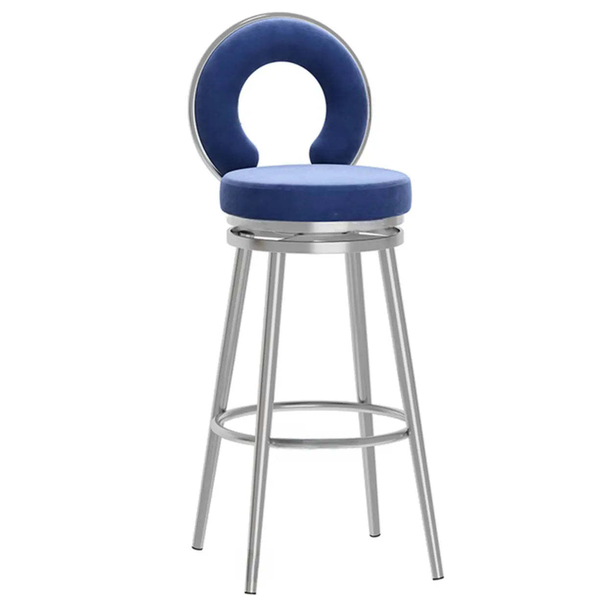 Round Upholstered Iron Swivel Bar Stool with Footrest — Black Gold / White