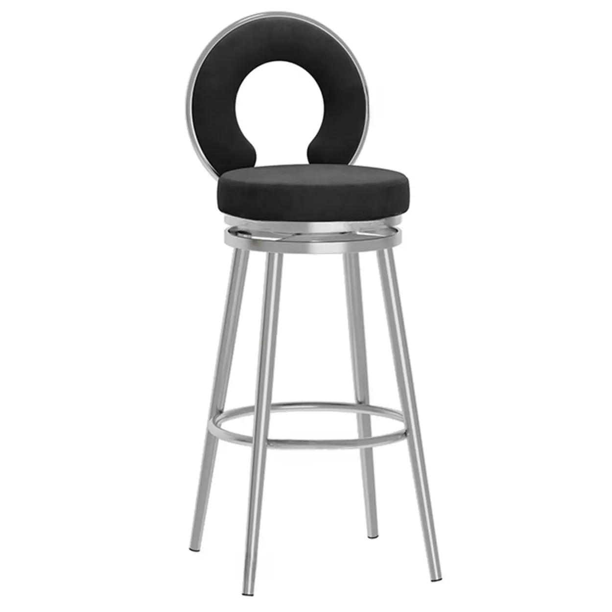 Round Upholstered Iron Swivel Bar Stool with Footrest — Black Gold / White