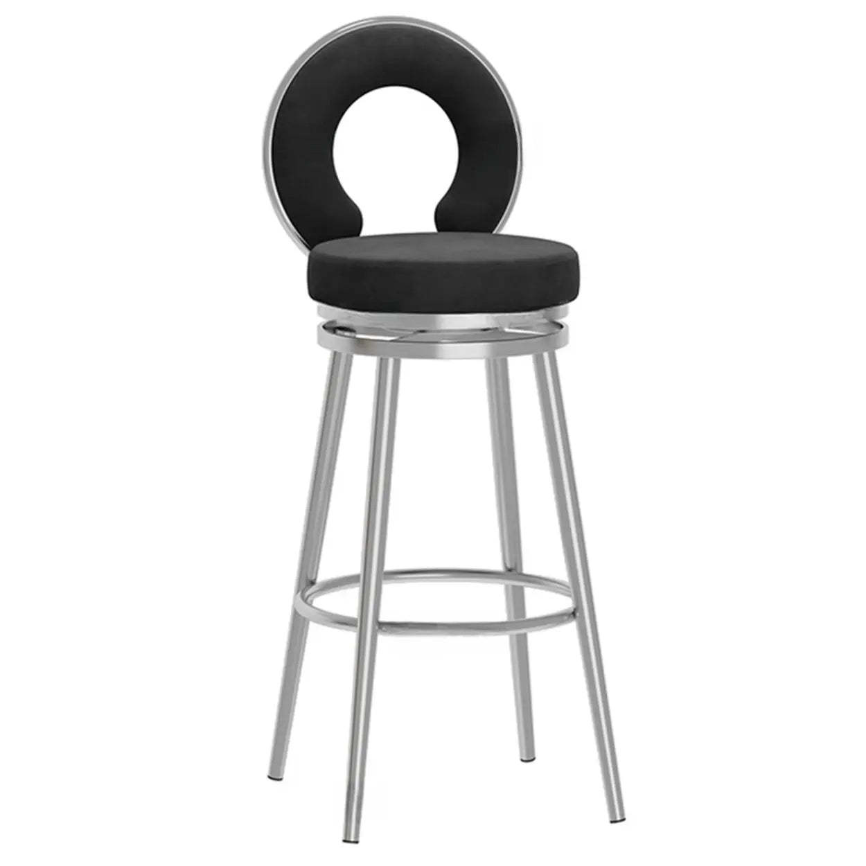 Round Upholstered Iron Swivel Bar Stool with Footrest — Black Gold / White