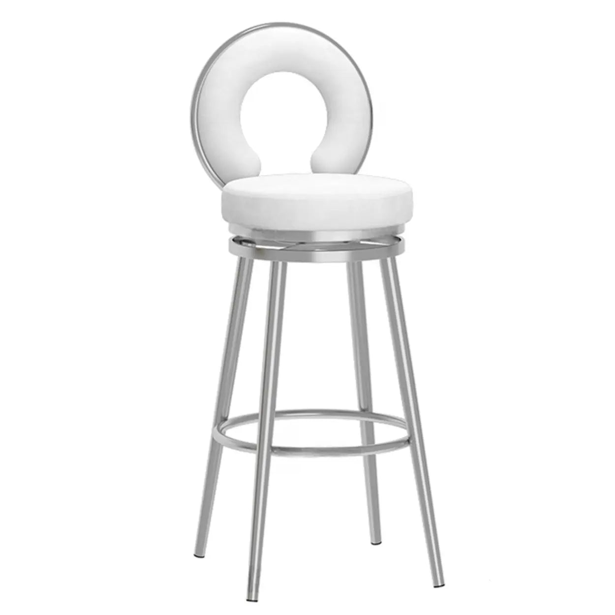 Round Upholstered Iron Swivel Bar Stool with Footrest — Black Gold / Pink