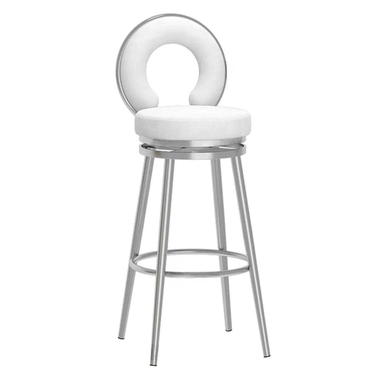 Round Upholstered Iron Swivel Bar Stool with Footrest — Black Gold / Pink