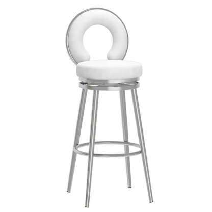 Round Upholstered Iron Swivel Bar Stool with Footrest — Black Gold / Pink