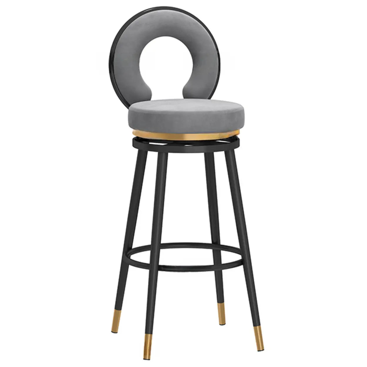 Round Upholstered Iron Swivel Bar Stool with Footrest — Silver / Black