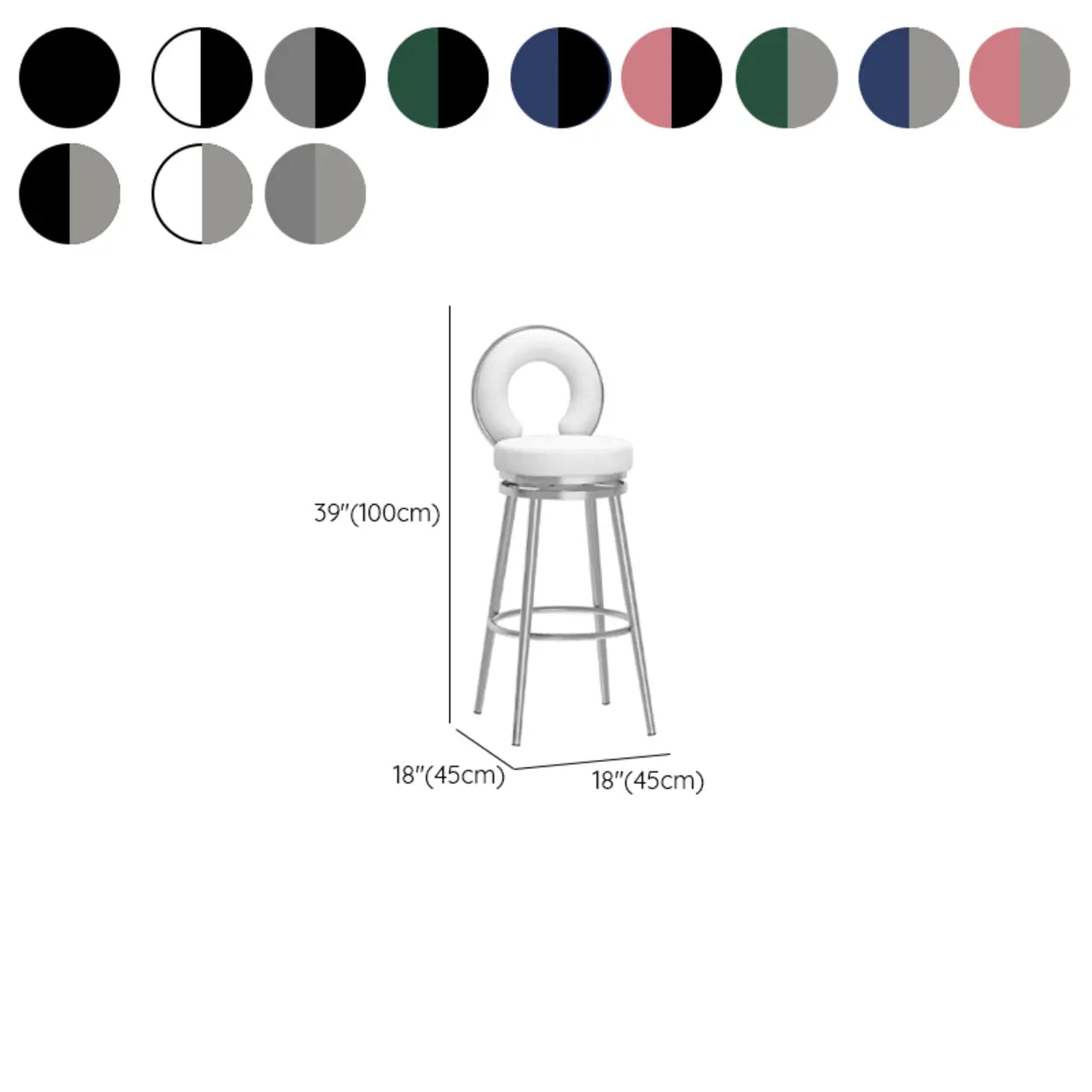 Round Upholstered Iron Swivel Bar Stool with Footrest — Black Gold / Blue