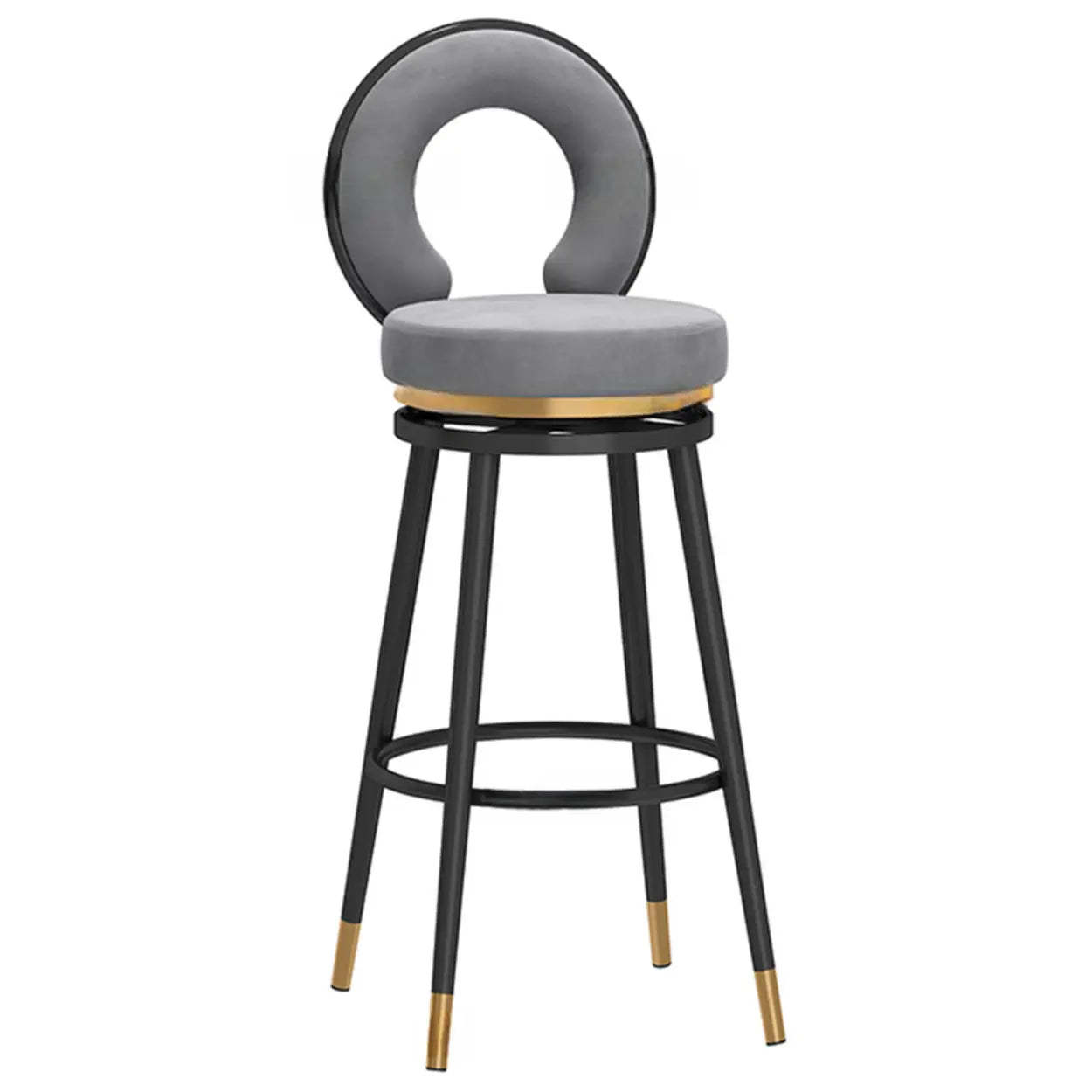 Round Upholstered Iron Swivel Bar Stool with Footrest — Silver / Black