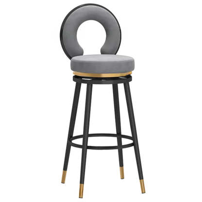 Round Upholstered Iron Swivel Bar Stool with Footrest — Silver / Black