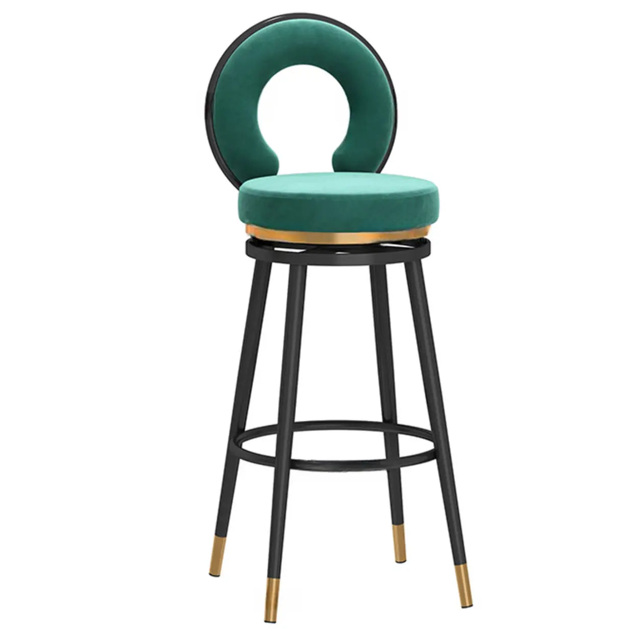 Round Upholstered Iron Swivel Bar Stool with Footrest — Silver / Gray