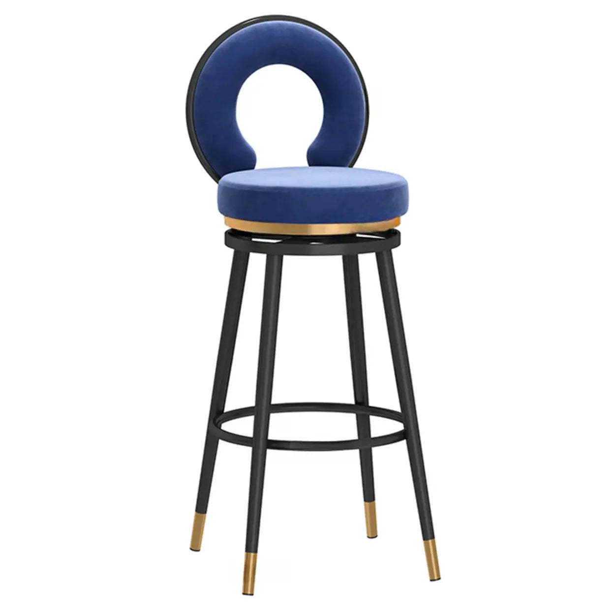 Round Upholstered Iron Swivel Bar Stool with Footrest — Silver / White