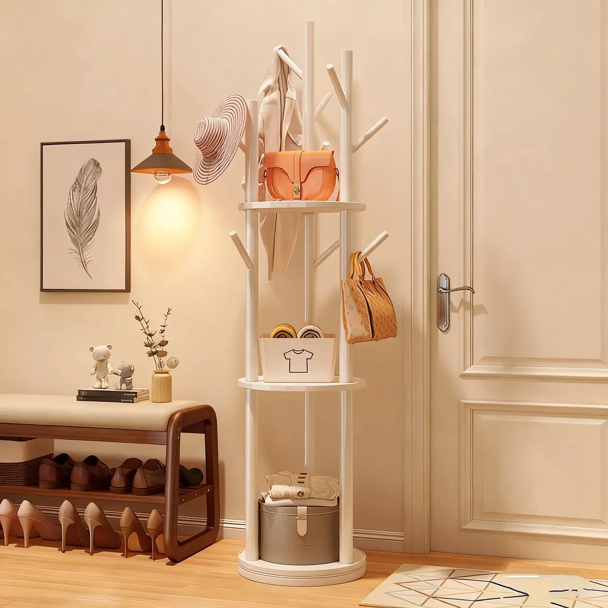 Swivel Tree-Shape Coat Rack — White