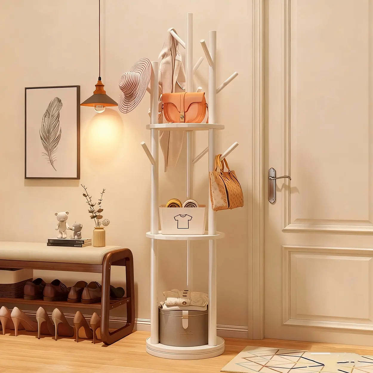 Swivel Tree-Shape Coat Rack — White