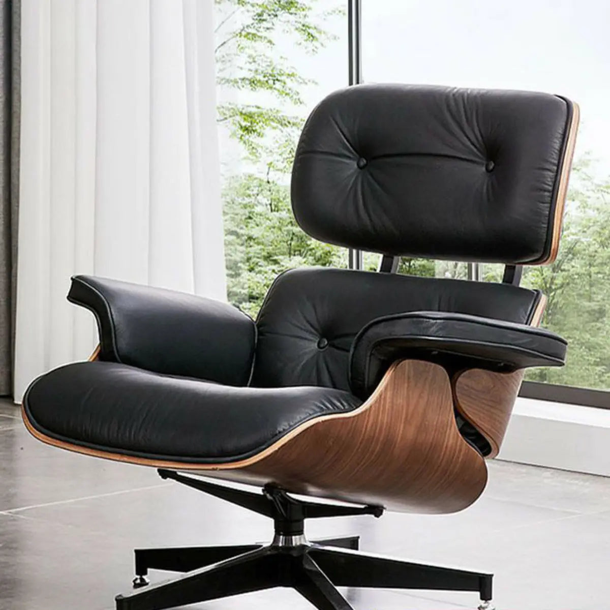 Swivel Water Resistant Leather Star Base Lounge Chair — Accent Chair / Nappa