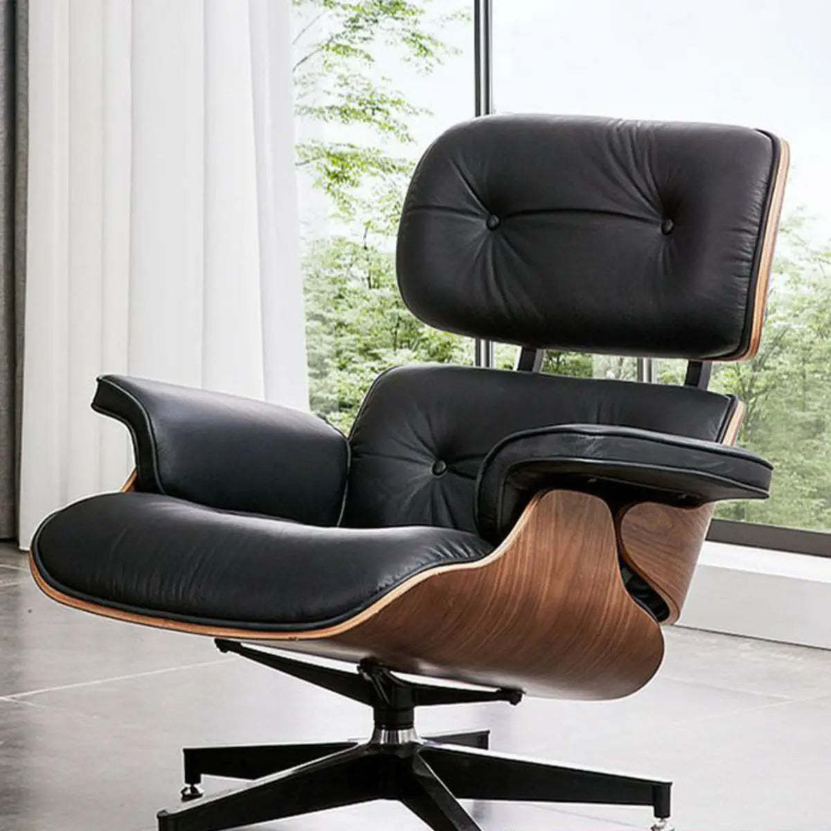 Swivel Water Resistant Leather Star Base Lounge Chair — Accent Chair / Nappa