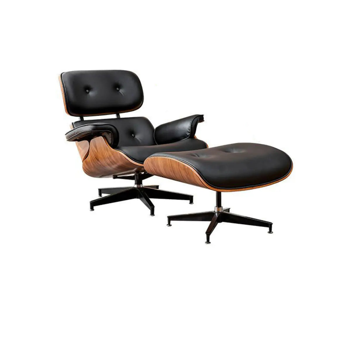 Swivel Water Resistant Leather Star Base Lounge Chair — Accent Chair & Ottoman / Nappa