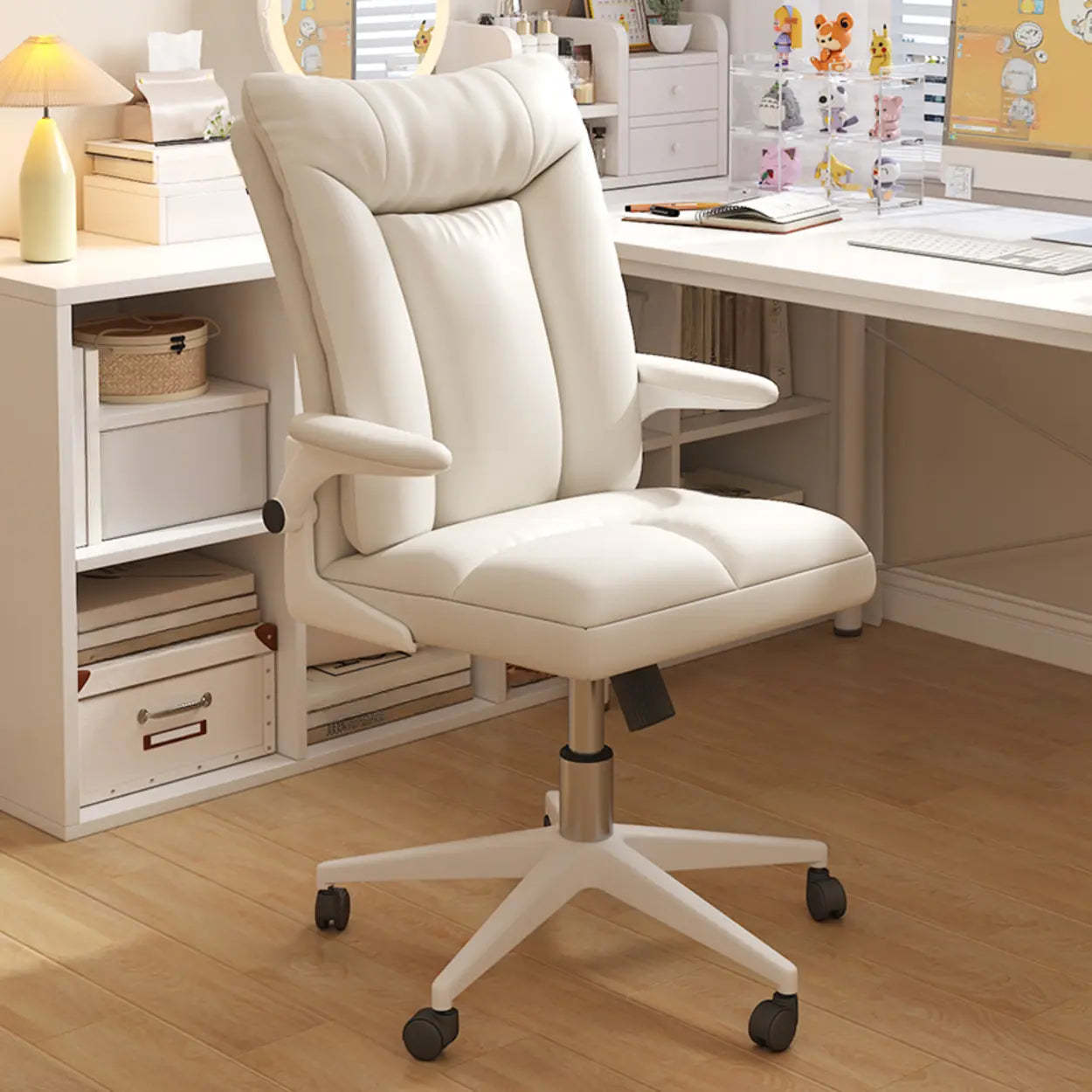 Fabric metal leather office chairs in white