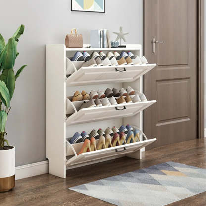 Tall White Drop-Front Hallway Shoe Cabinet