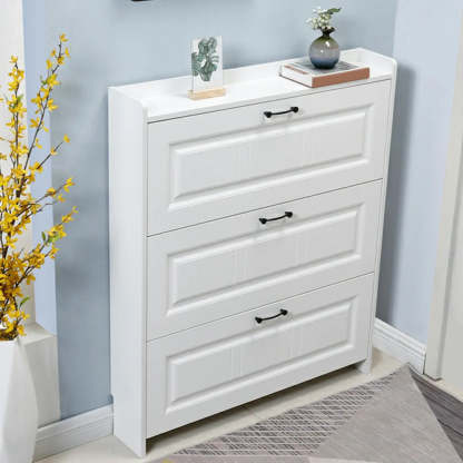 Tall White Drop-Front Hallway Shoe Cabinet