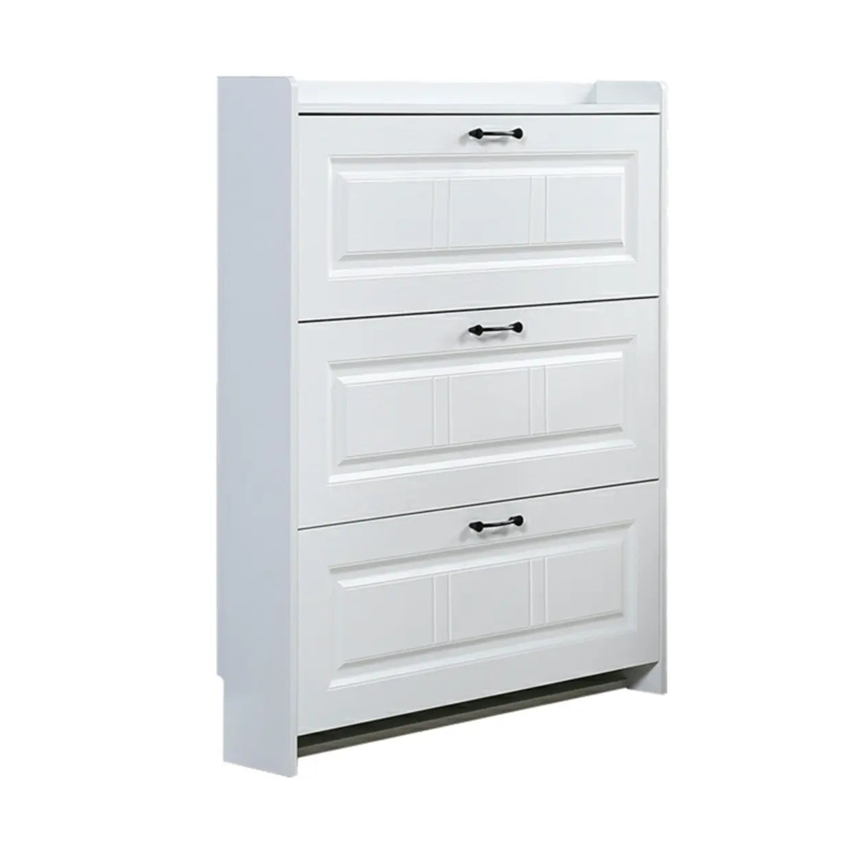 Tall White Drop-Front Hallway Shoe Cabinet