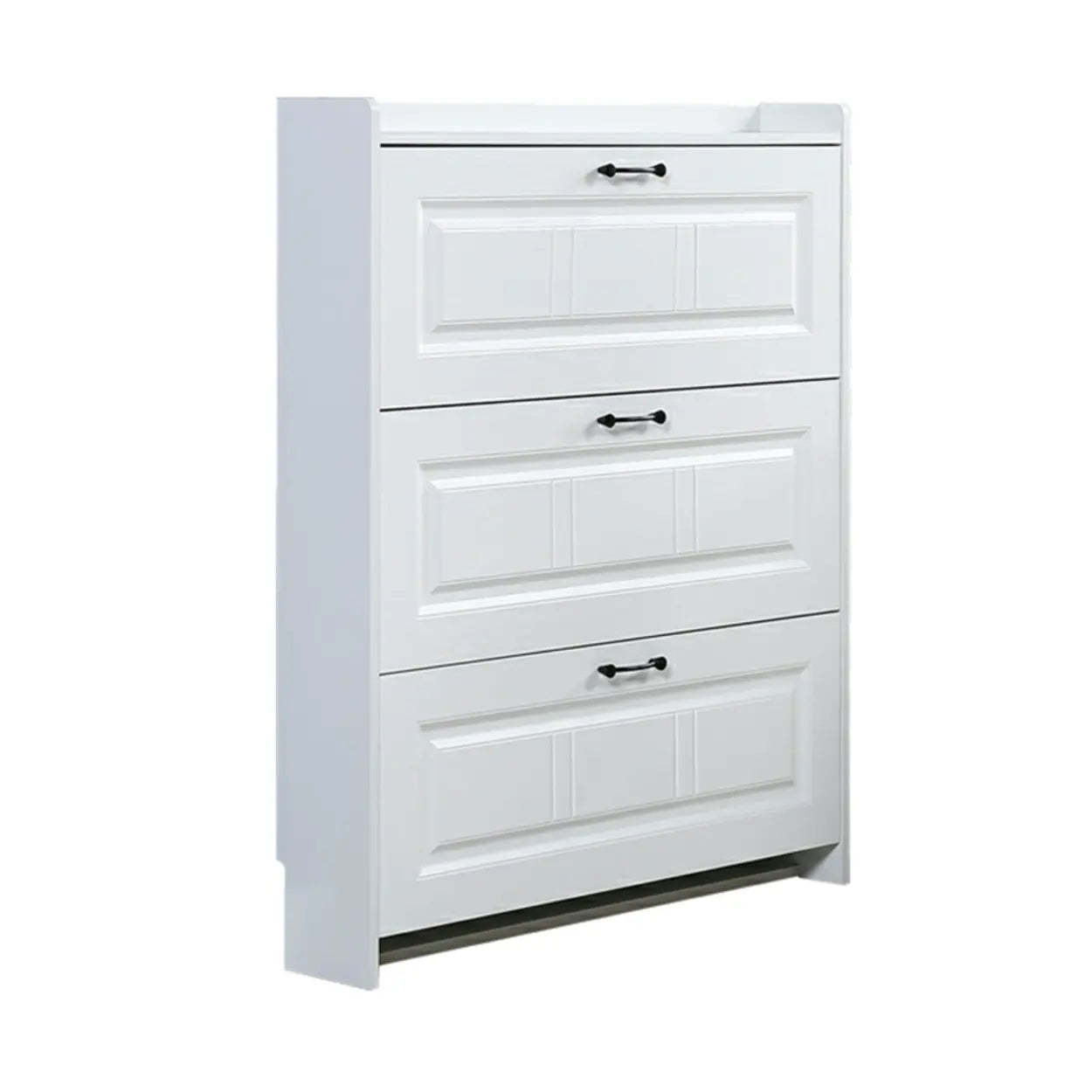 Tall White Drop-Front Hallway Shoe Cabinet