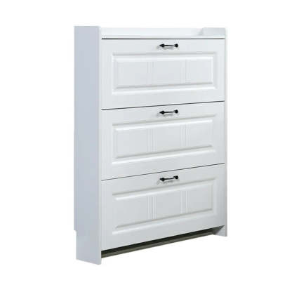 Tall White Drop-Front Hallway Shoe Cabinet