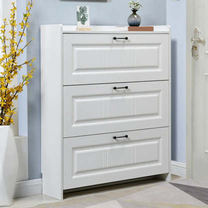 Tall White Drop-Front Hallway Shoe Cabinet