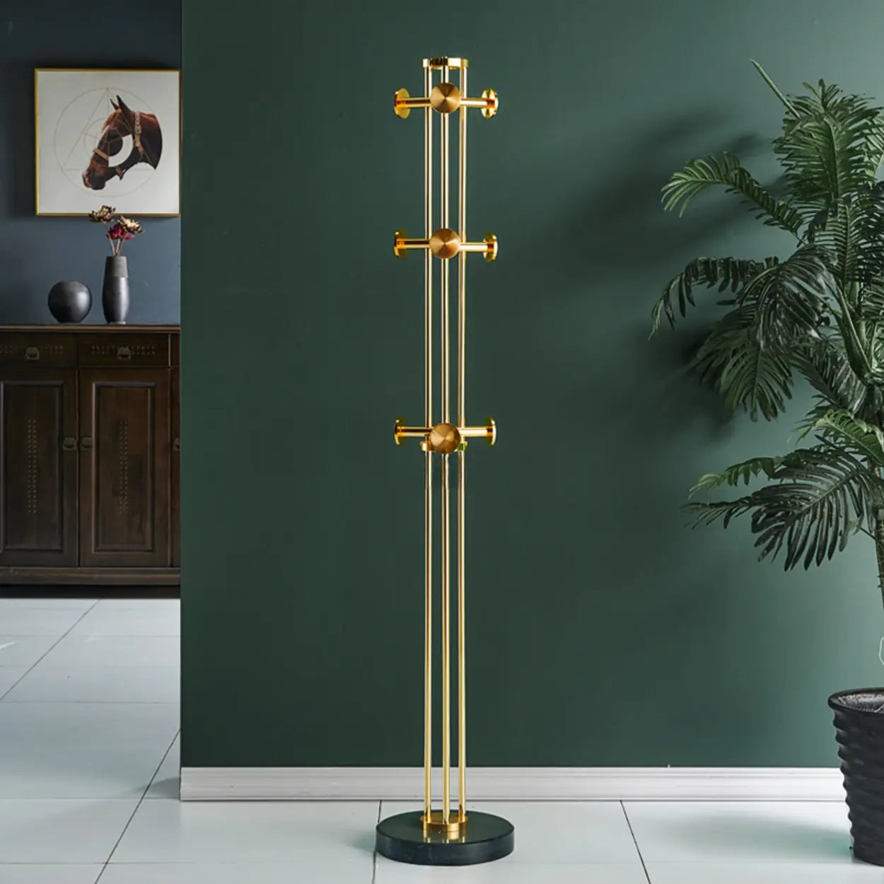 Tall Gold-Black Metal Freestanding Coat Rack — Gray/ Black
