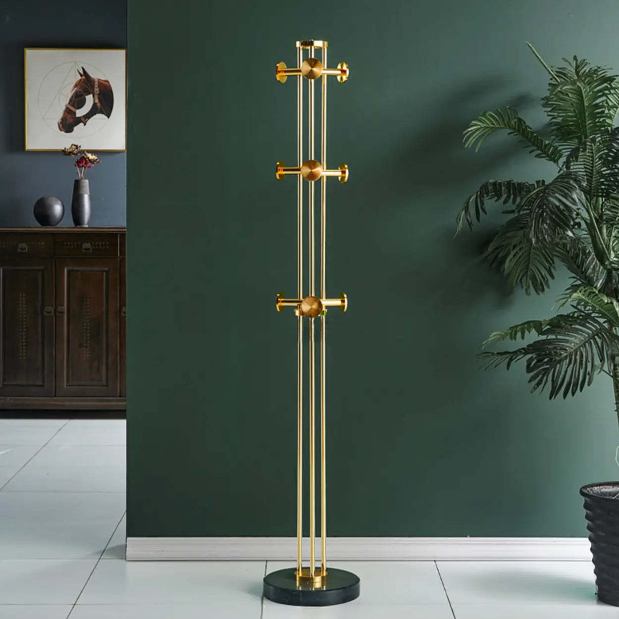 Tall Gold-Black Metal Freestanding Coat Rack — Gray/ Black