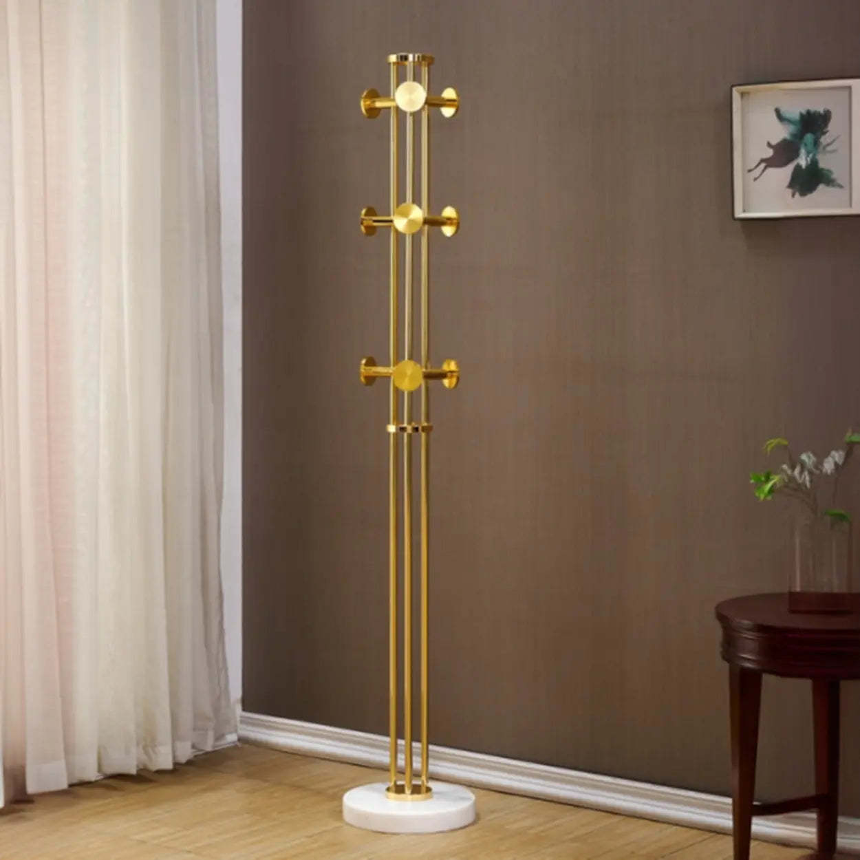 Tall Gold-Black Metal Freestanding Coat Rack — Gold-Black