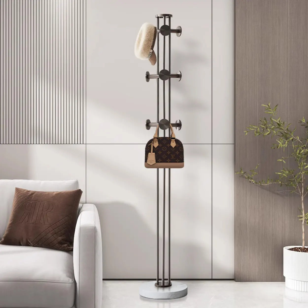Tall Gold-Black Metal Freestanding Coat Rack