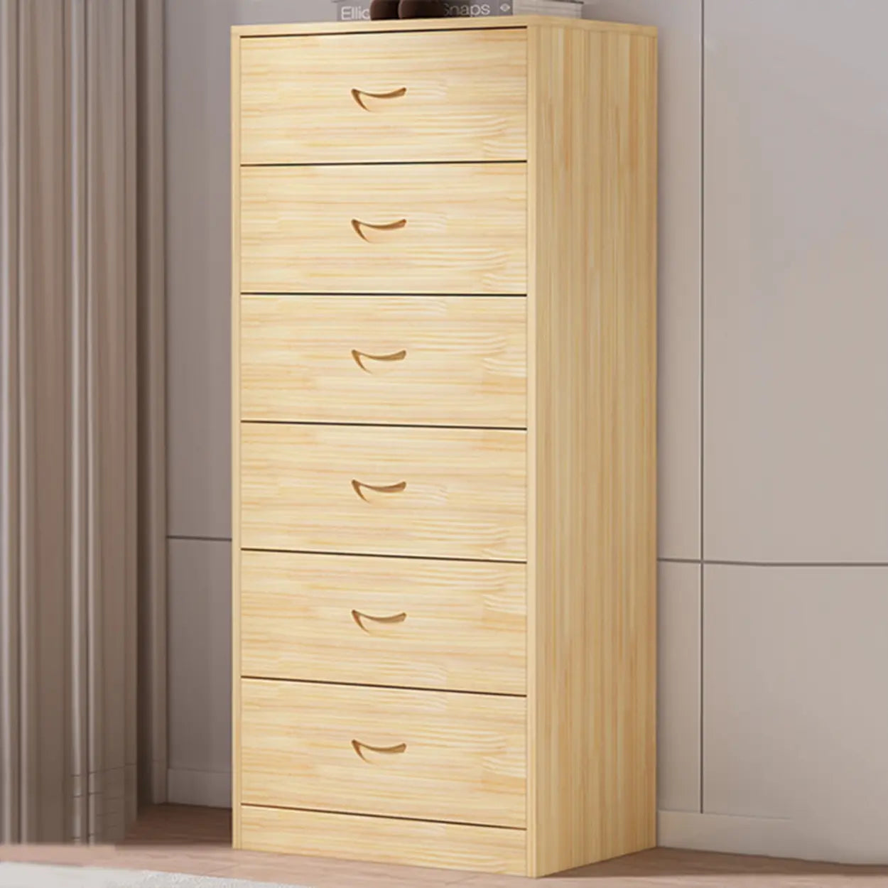 Tall Natural Wood Vertical 5-Drawer Chest
