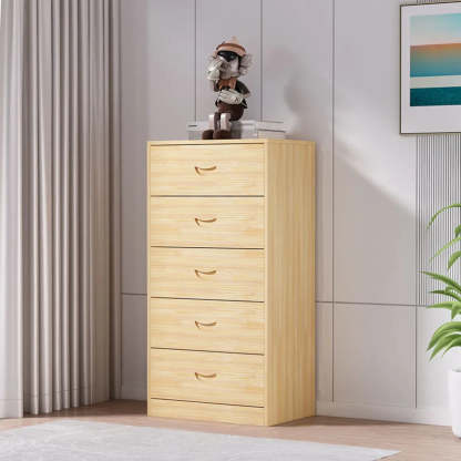 Tall Natural Wood Vertical 5-Drawer Chest