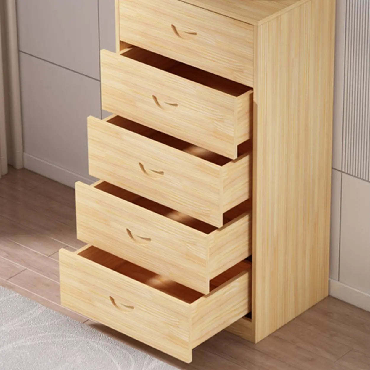 Tall Natural Wood Vertical 5-Drawer Chest