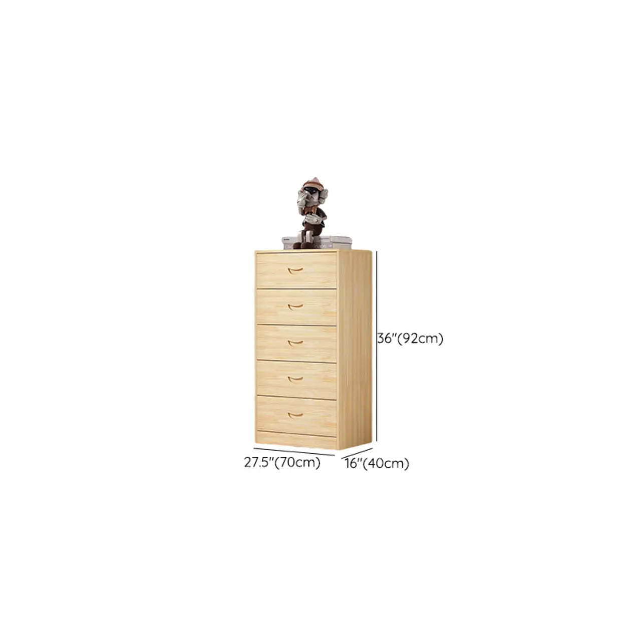 Tall Natural Wood Vertical 5-Drawer Chest
