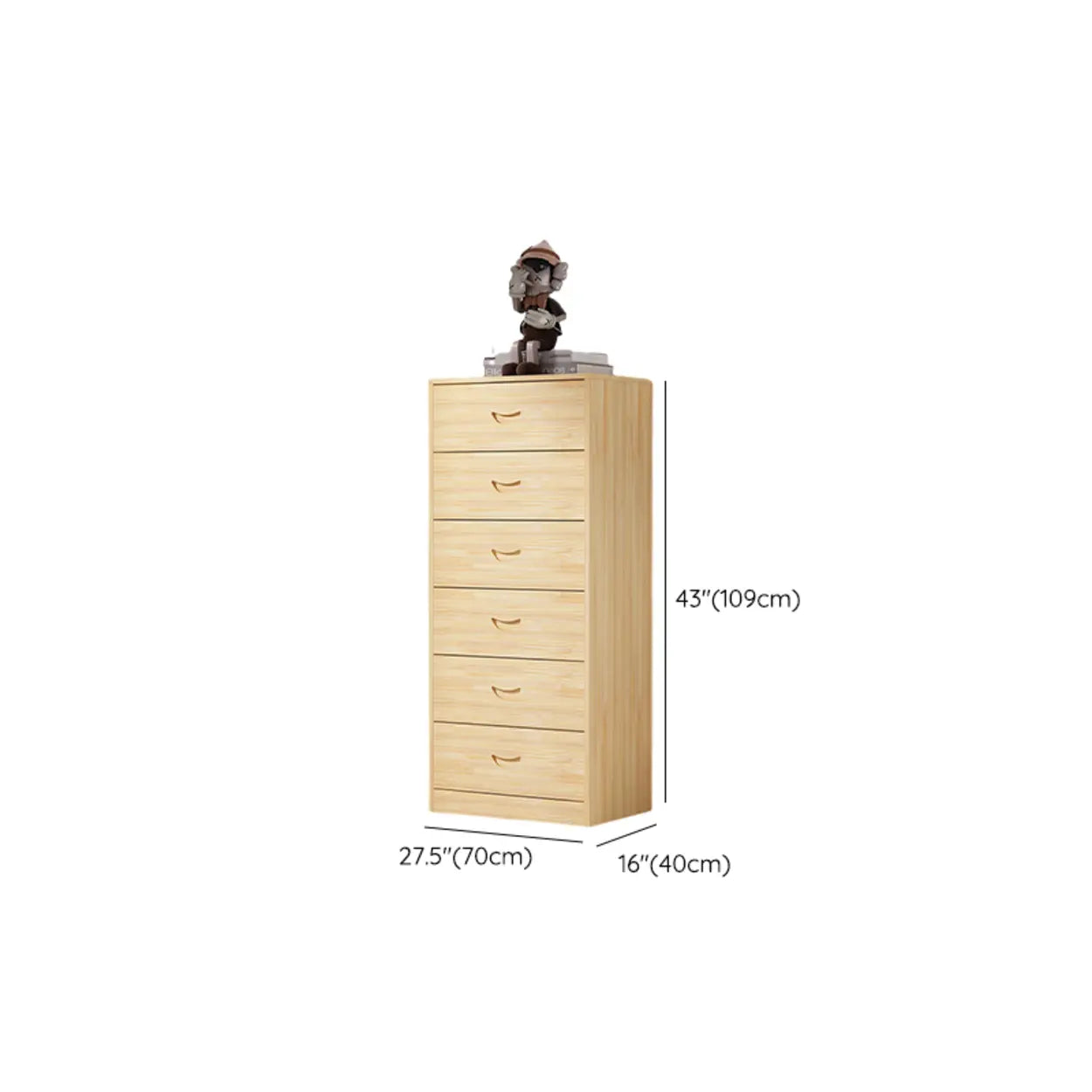 Tall Natural Wood Vertical 5-Drawer Chest