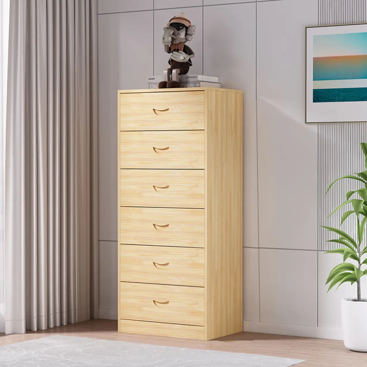 Tall Natural Wood Vertical 5-Drawer Chest